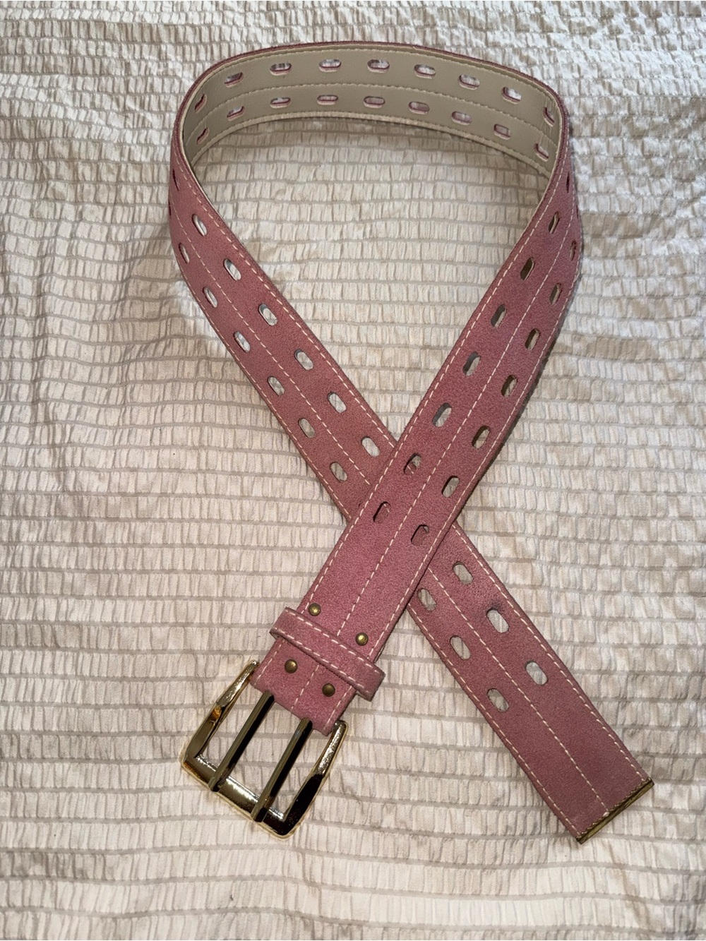 Pink Vintage Suede Wide Belt Gold Buckle